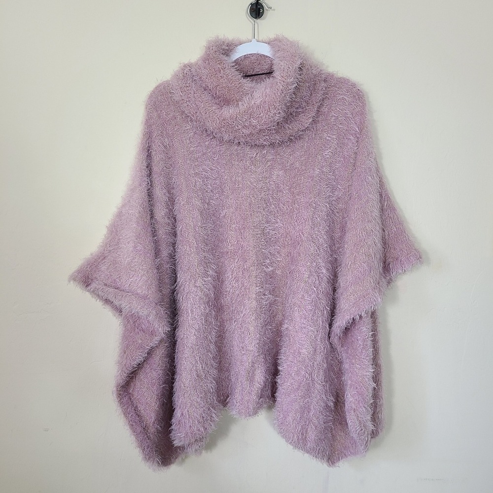 Plush Pink Fuzzy Cowl Neck Poncho Coquette Girl Winter Glam Clean Girly Barbie